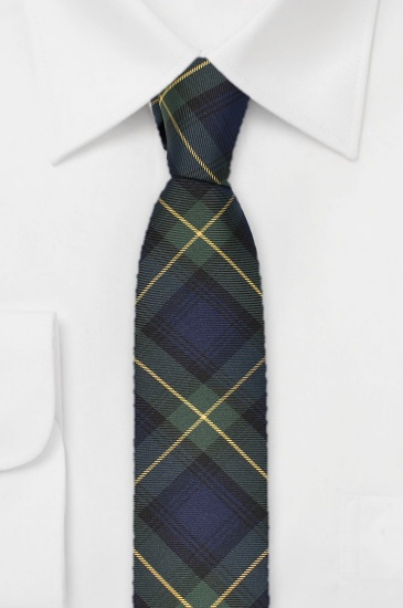 ascot-schmale-seidenkrawatte-karo-dress-gordon-marine-gr-n-gelb image 1