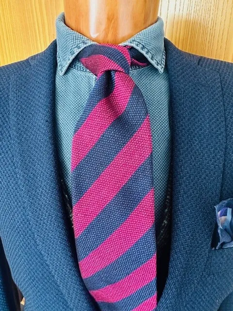 ascot-seidenkrawatte-streifen-jacquard-fuchsia-navy-7-8-x-150-cm image 1