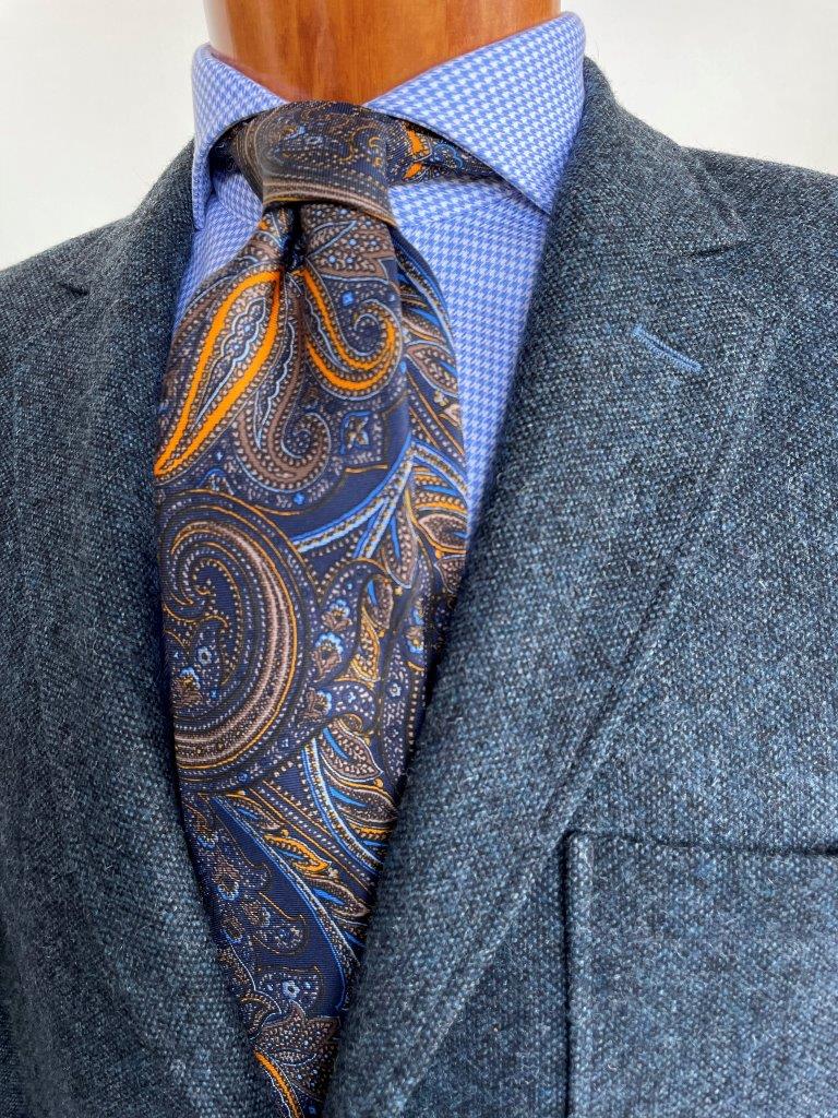 hemley-krawatte-seide-paisley-dunkelblau-hellblau-orange image 1
