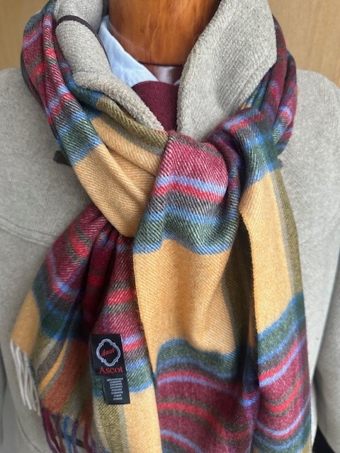 ascot-schal-cashmere-tartan-gelb-blau-gr-n-bordeaux-30x180-cm image 1