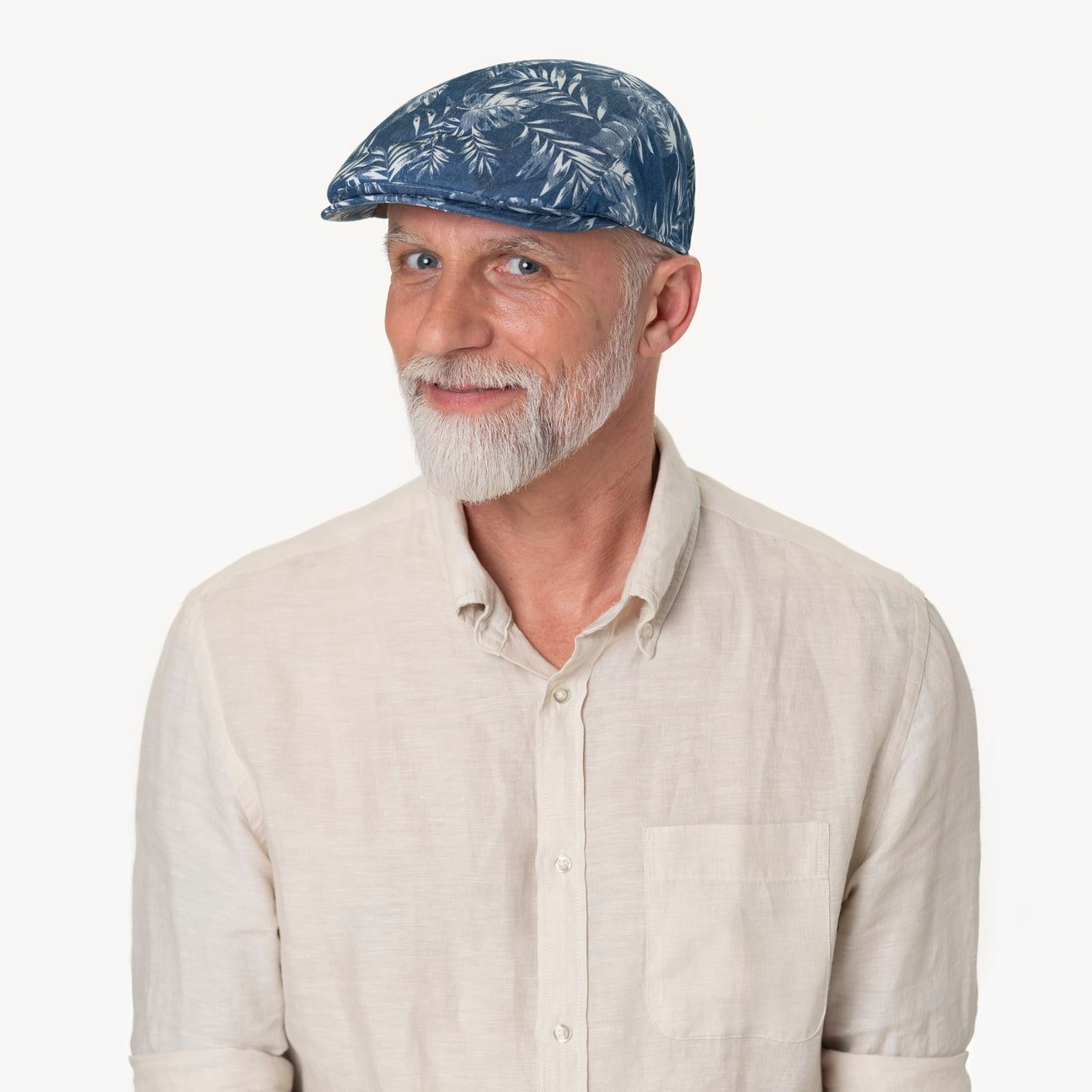 mayser-flower-denim-flatcap-mit-bl-ttermuster image 1