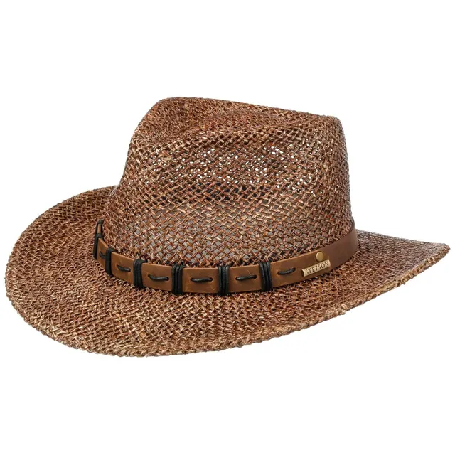stetson-western-seegrashut-strohhut-vintage-look-mit-lederband-herren-damen image 1