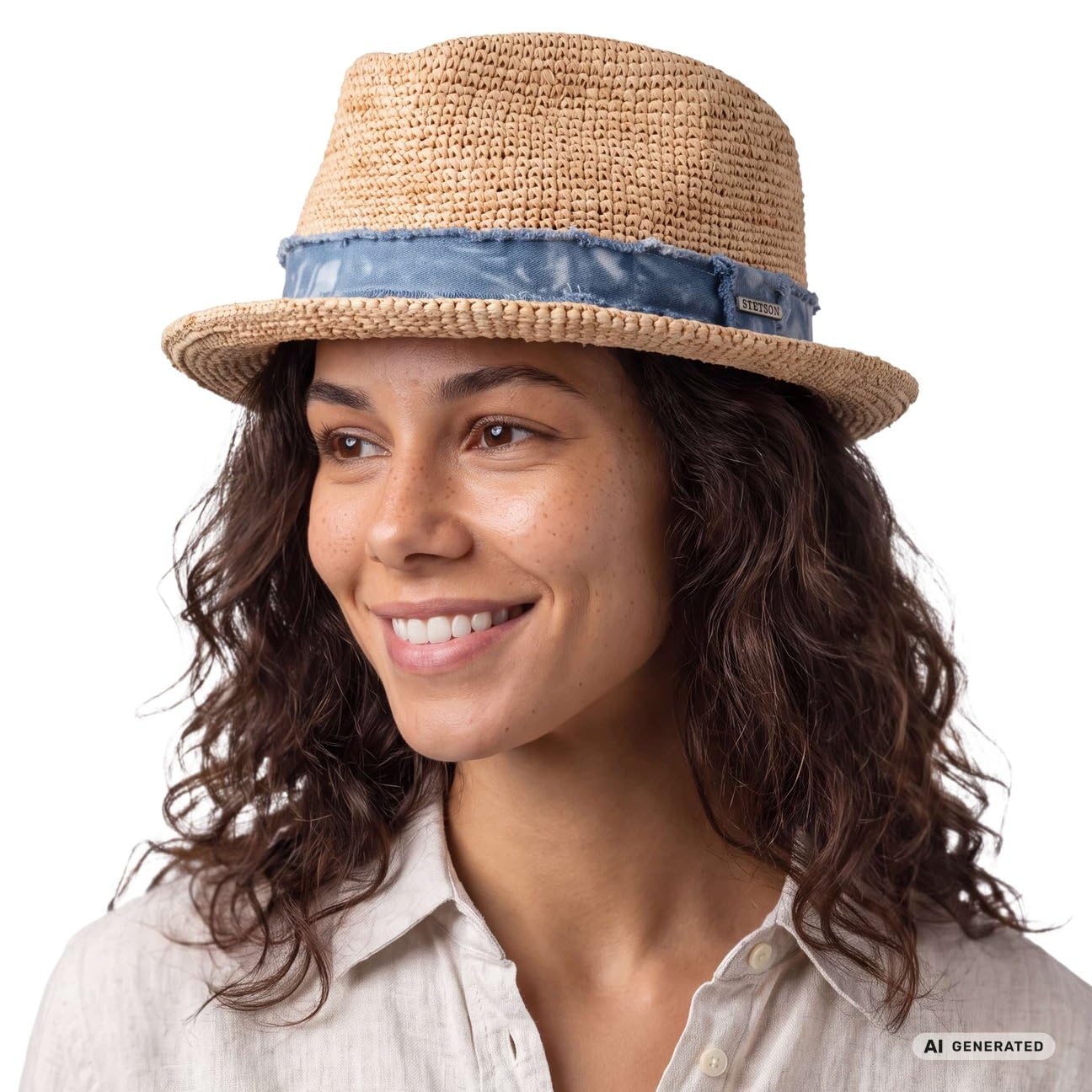 stetson-stratoliner-crochet-raffia-fedora-player-sonnenhut-jeans-band image 2