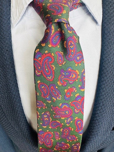 ascot-seidenkrawatte-paisley-bedruckt-flaschengr-n-rot-gold-lila image 1