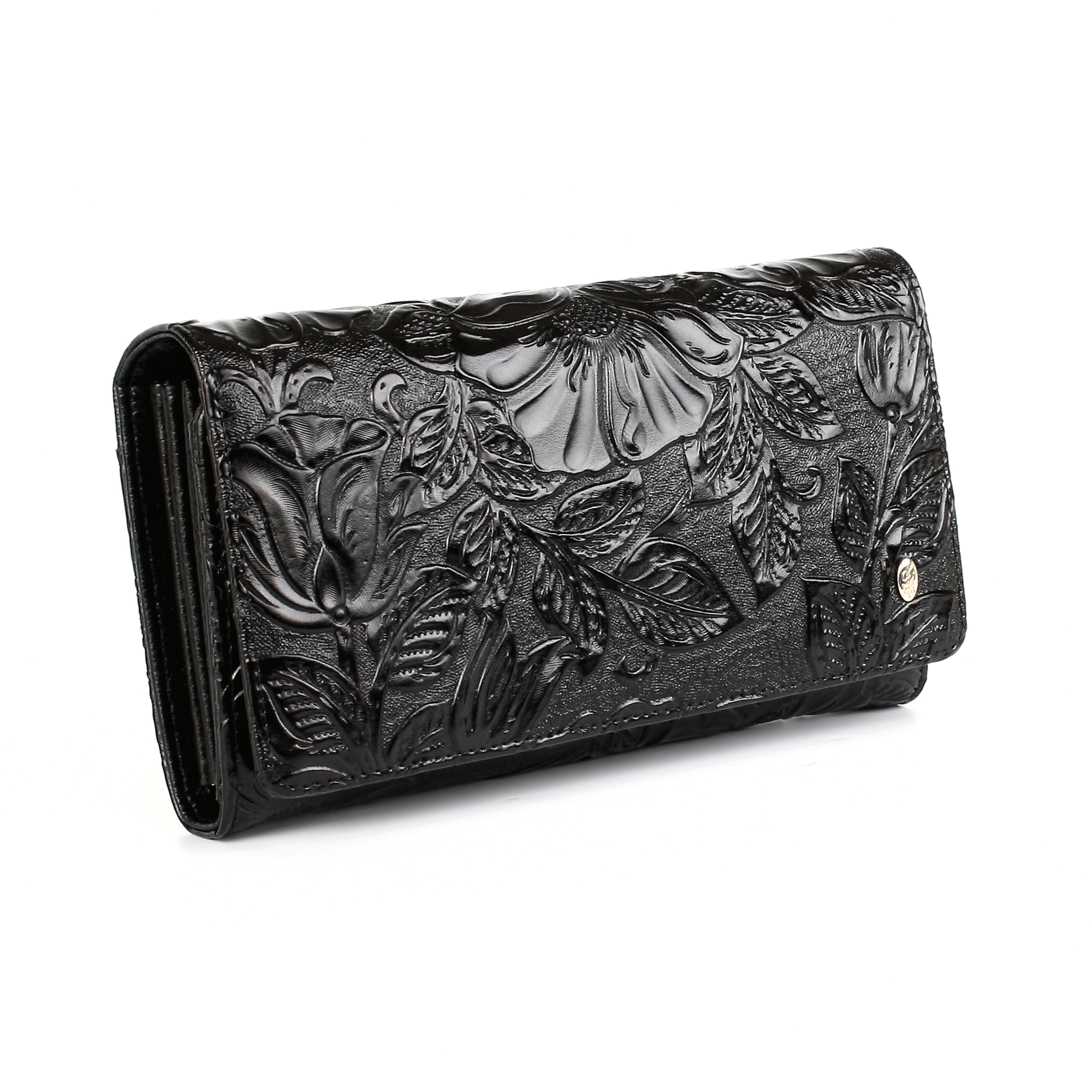 anthoni-crown-designer-leder-geldb-rse-blumen-design-schwarz-damen-geldb-rse-clu image 1