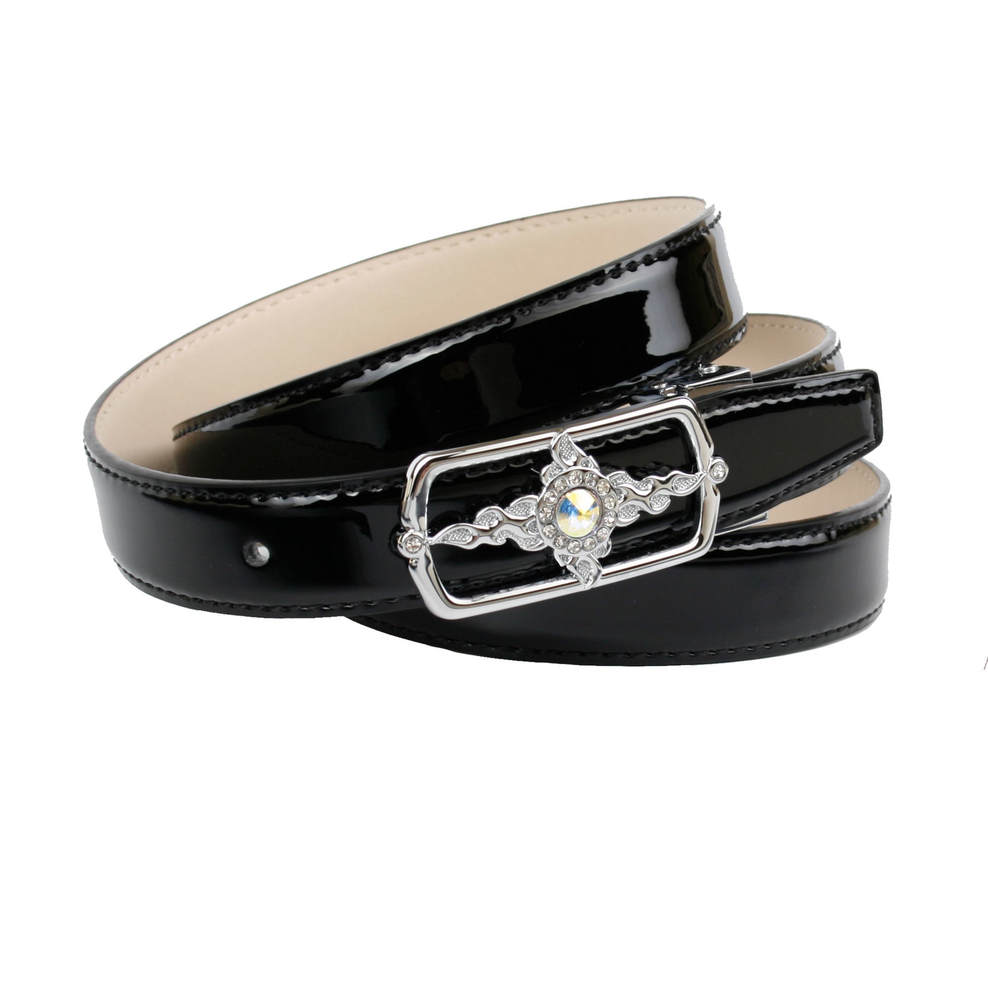 anthoni-crown-damen-lacklederg-rtel-schwarz-koppelschlie-e-mit-glaskristallen image 1