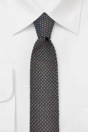 hemley-strickkrawatte-seide-tupfen-braun-blau image 1